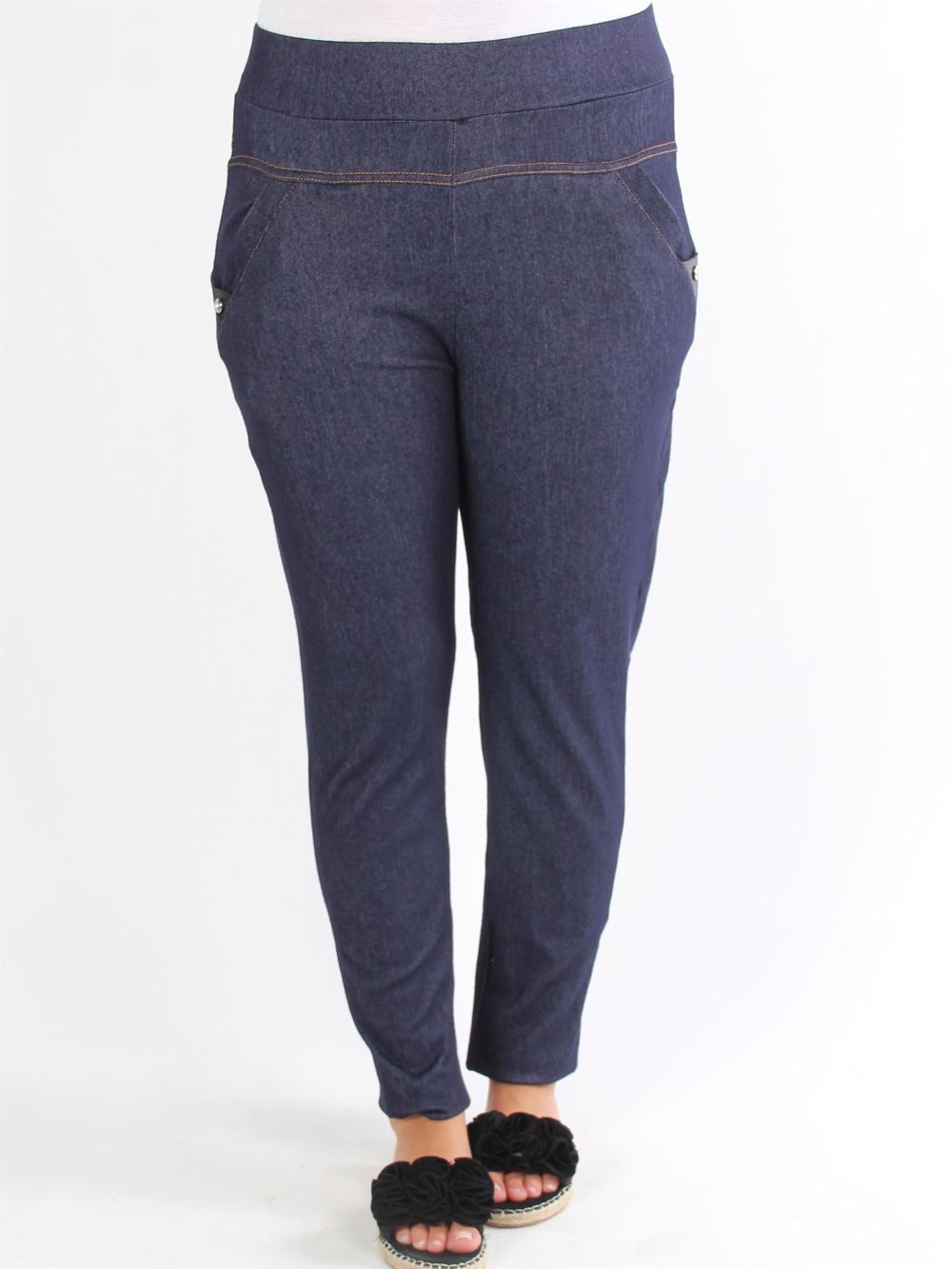 Ruth - Svarta leggings i jeanslook med likadana fickor